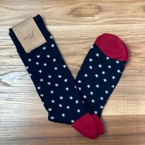 J Crew men’s socks NWT, red white and blue, blue w/ white stars and red heel/toe